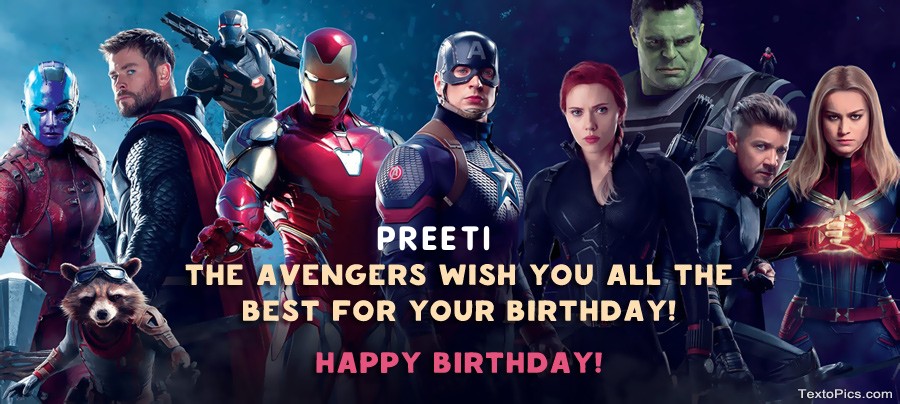 images with names Marvel style Happy Birthday cards Preeti