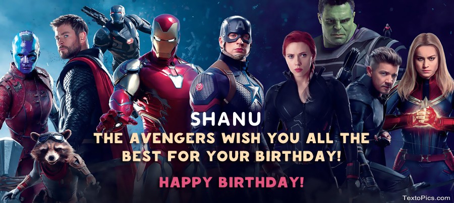 images with names Marvel style Happy Birthday cards Shanu