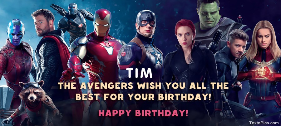 images with names Marvel style Happy Birthday cards Tim