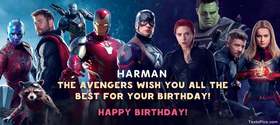 images with names Marvel style Happy Birthday cards Harman