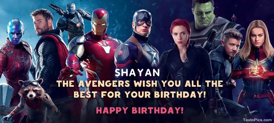 images with names Marvel style Happy Birthday cards Shayan