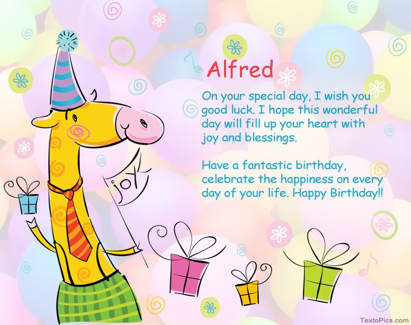 images with names Funny Happy Birthday cards for Alfred