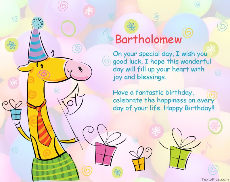 images with names Funny Happy Birthday cards for Bartholomew