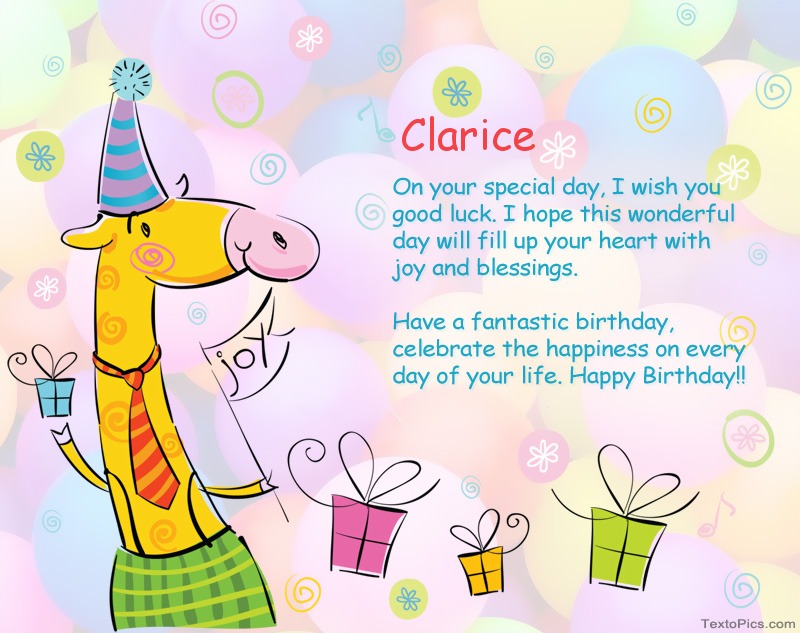 images with names Funny Happy Birthday cards for Clarice