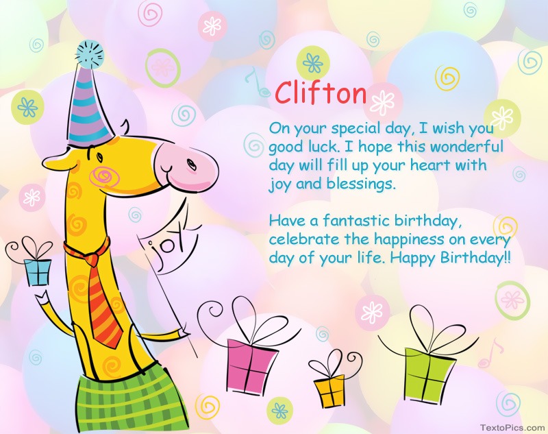 images with names Funny Happy Birthday cards for Clifton