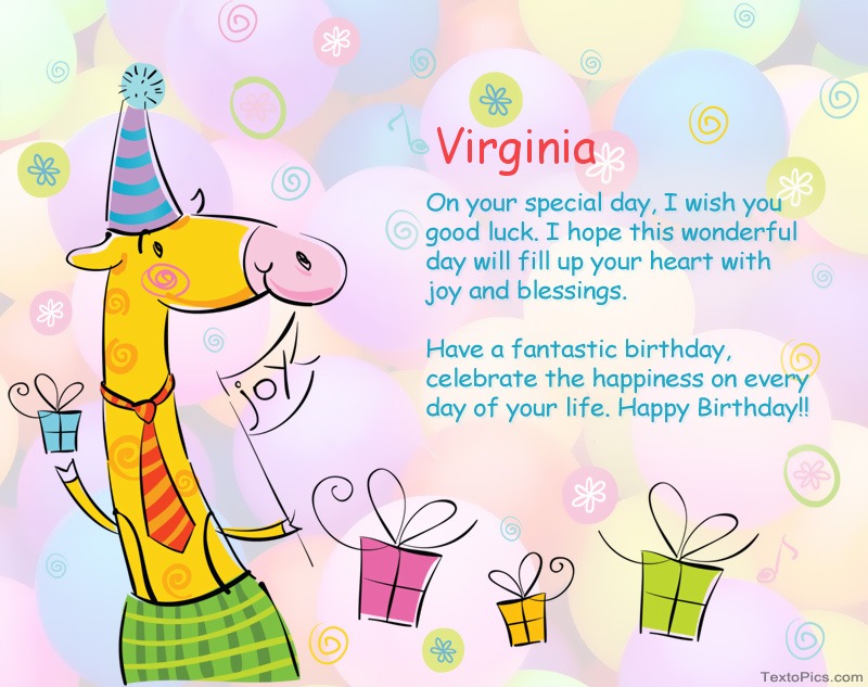 images with names Funny Happy Birthday cards for Virginia