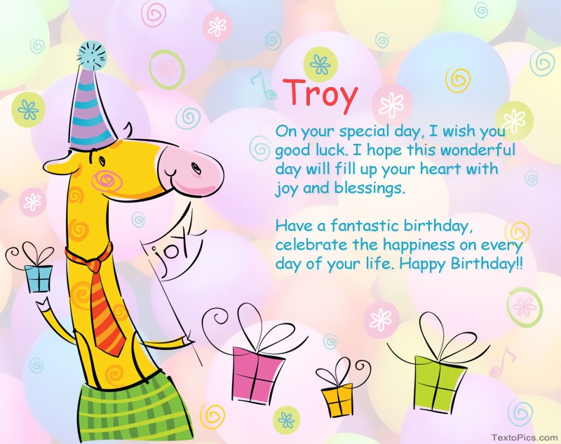images with names Funny Happy Birthday cards for Troy