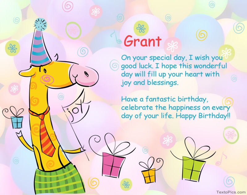 images with names Funny Happy Birthday cards for Grant