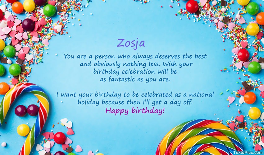 images with names Happy Birthday Zosja in prose