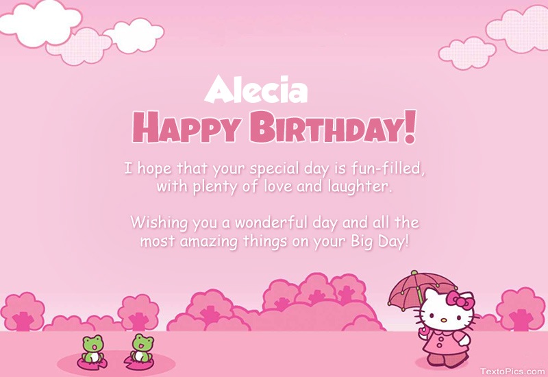 images with names Children's congratulations for Happy Birthday of Alecia
