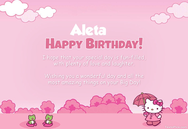 images with names Children's congratulations for Happy Birthday of Aleta