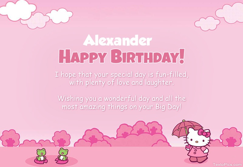 images with names Children's congratulations for Happy Birthday of Alexander
