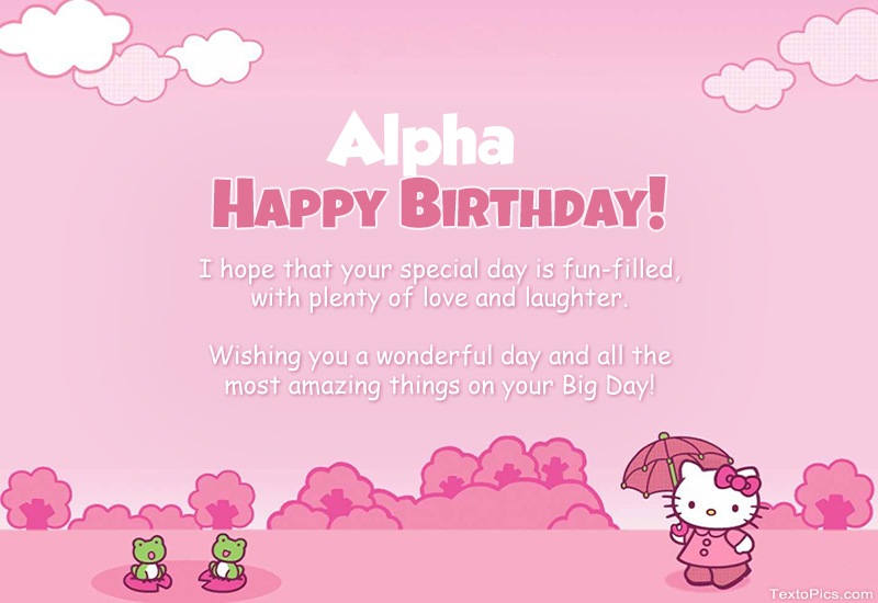 images with names Children's congratulations for Happy Birthday of Alpha