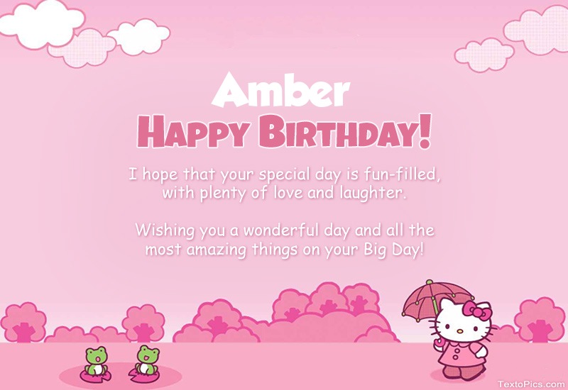 images with names Children's congratulations for Happy Birthday of Amber