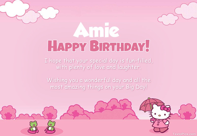 images with names Children's congratulations for Happy Birthday of Amie