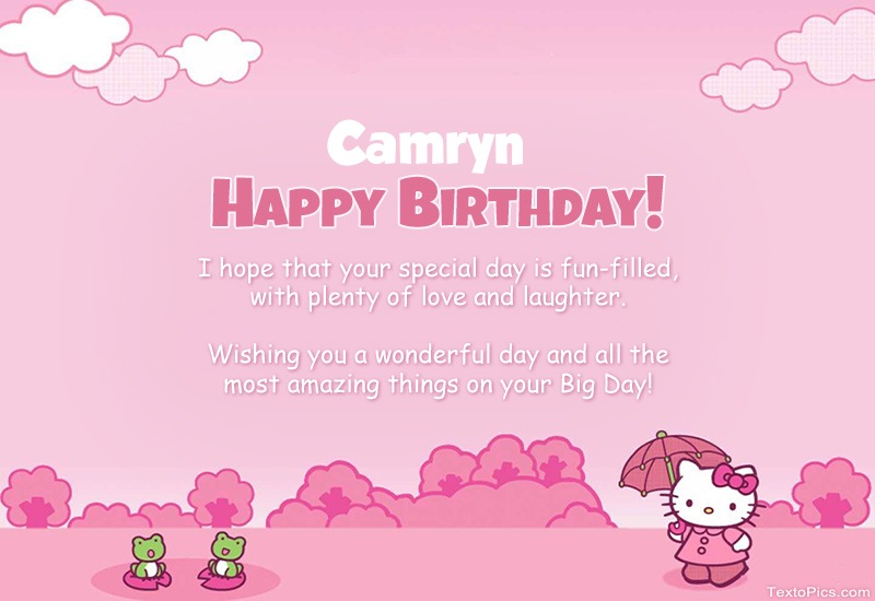 images with names Children's congratulations for Happy Birthday of Camryn