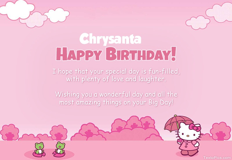 images with names Children's congratulations for Happy Birthday of Chrysanta