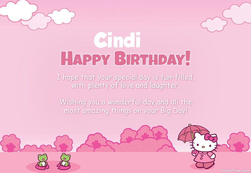 images with names Children's congratulations for Happy Birthday of Cindi