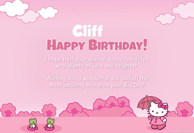 images with names Children's congratulations for Happy Birthday of Cliff