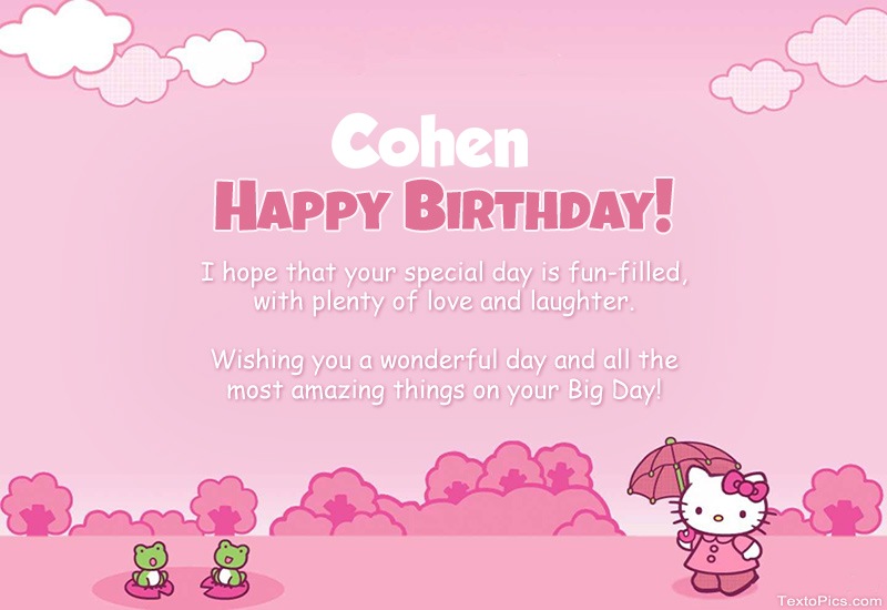 images with names Children's congratulations for Happy Birthday of Cohen