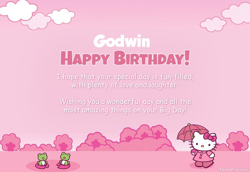 images with names Children's congratulations for Happy Birthday of Godwin