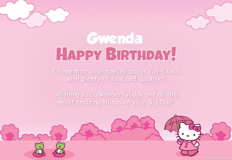 images with names Children's congratulations for Happy Birthday of Gwenda