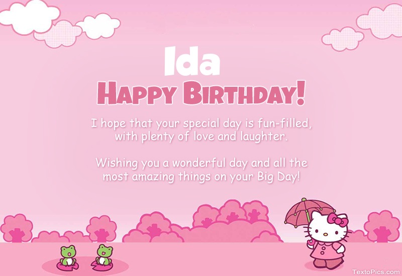 images with names Children's congratulations for Happy Birthday of Ida