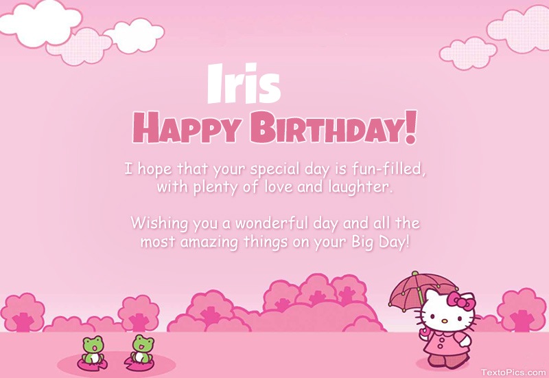 images with names Children's congratulations for Happy Birthday of Iris