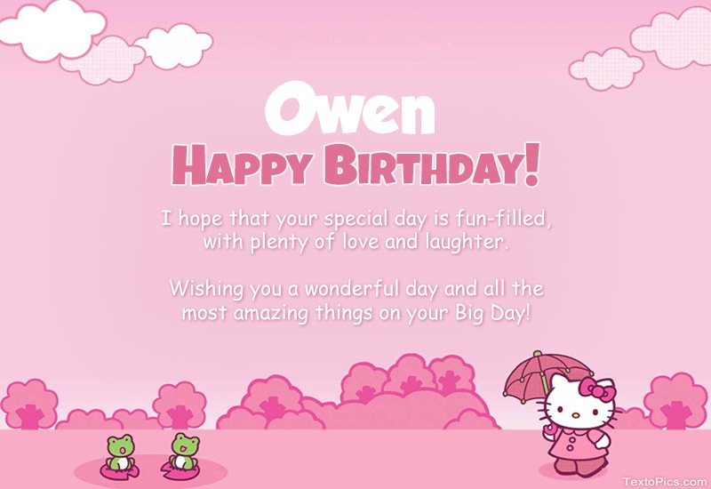 images with names Children's congratulations for Happy Birthday of Owen