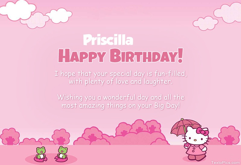 images with names Children's congratulations for Happy Birthday of Priscilla
