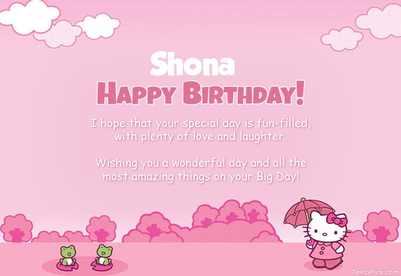 images with names Children's congratulations for Happy Birthday of Shona
