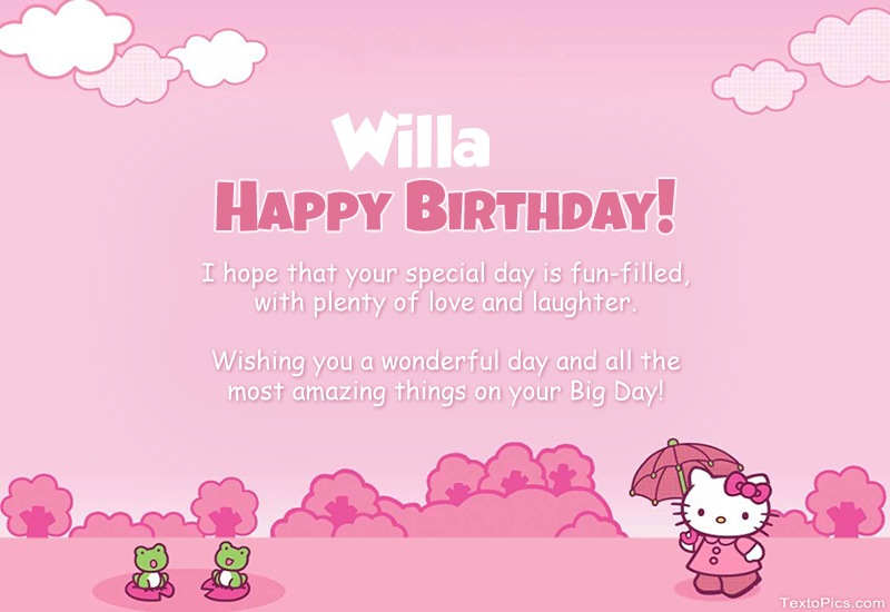 images with names Children's congratulations for Happy Birthday of Willa