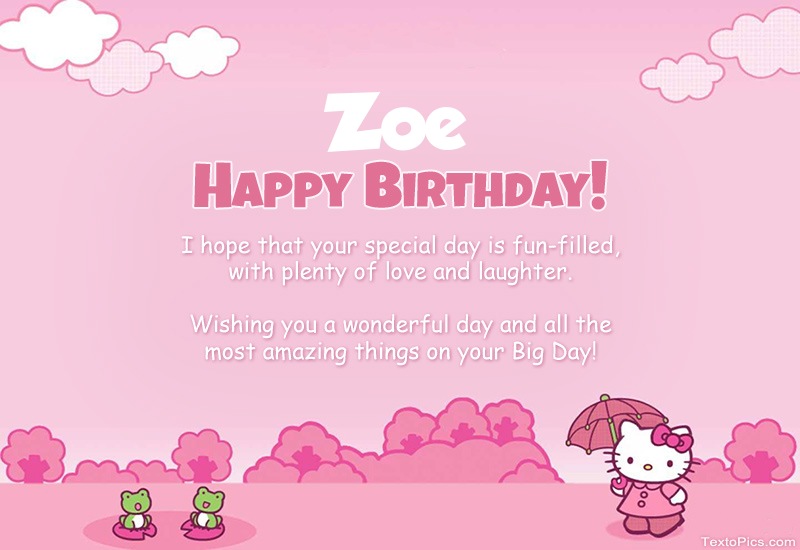 images with names Children's congratulations for Happy Birthday of Zoe