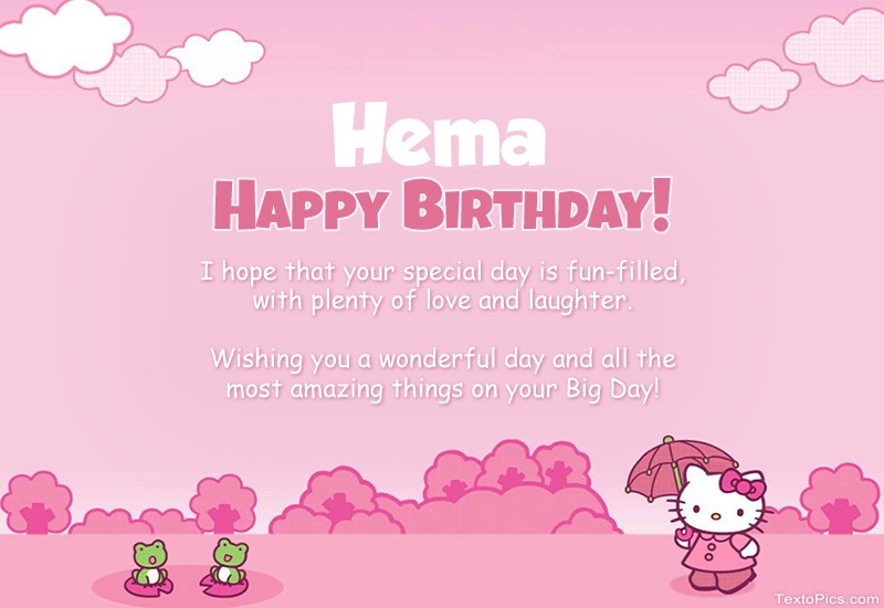 images with names Children's congratulations for Happy Birthday of Hema