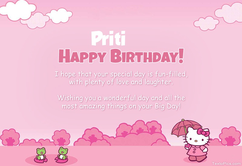 images with names Children's congratulations for Happy Birthday of Priti