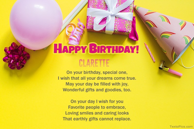 images with names Happy Birthday Clarette, beautiful poems