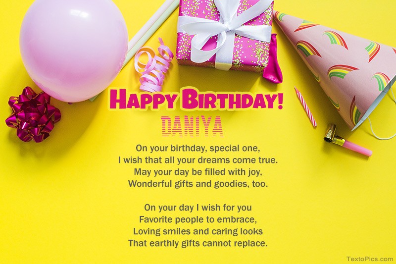 images with names Happy Birthday Daniya, beautiful poems